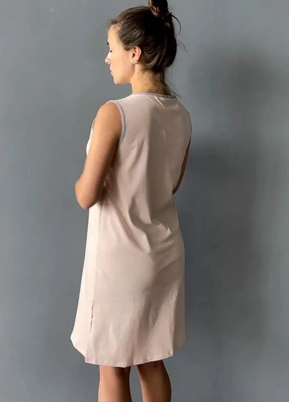 Нічна сорочка для вагітних та годування XS-XL Simple бежевий з сірим
