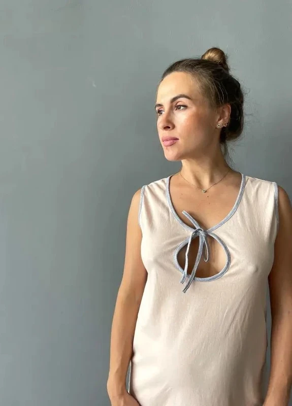 Нічна сорочка для вагітних та годування XS-XL Simple бежевий з сірим